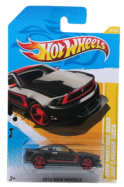 Hot Wheels 2012 - Collector # 008/247 - New Models 08/50 - 2012 Mustang Boss 302 Laguna Seca - Black / Red Stripes & Roof - USA Card
