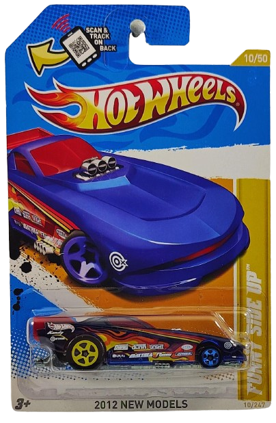 Hot Wheels 2012 - Collector # 010/247 - New Models 10/50 - Funny Side Up - Dark Blue / various Racing Decals - USA Card