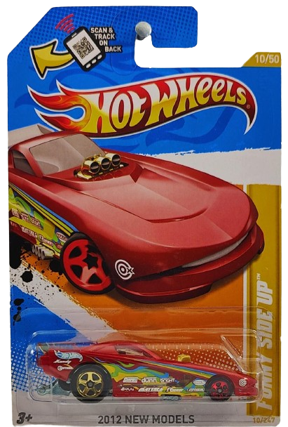 Hot Wheels 2012 - Collector # 010/247 - New Models 10/50 - Funny Side Up - Red / various Racing Decals - USA Card