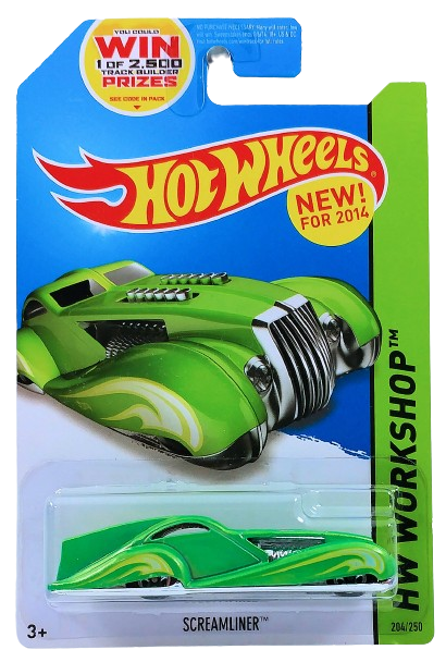 Hot Wheels 2014 - Collector # 204/250 - HW Workshop / HW Garage / New Models - Screamliner - Metallic Green - USA Card