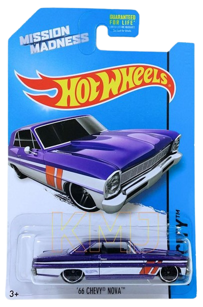 Hot Wheels 2014 - Mission Madness - '66 Chevy Nova - Purple - Kroger Exclusive - USA Card