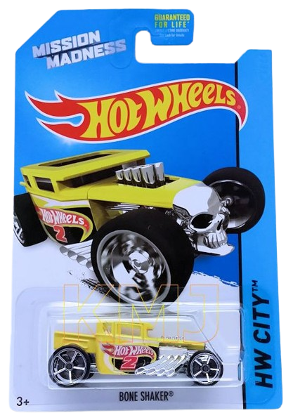 Hot Wheels 2014 - Mission Madness - Bone Shaker - Yellow - Kroger Exclusive - USA Card
