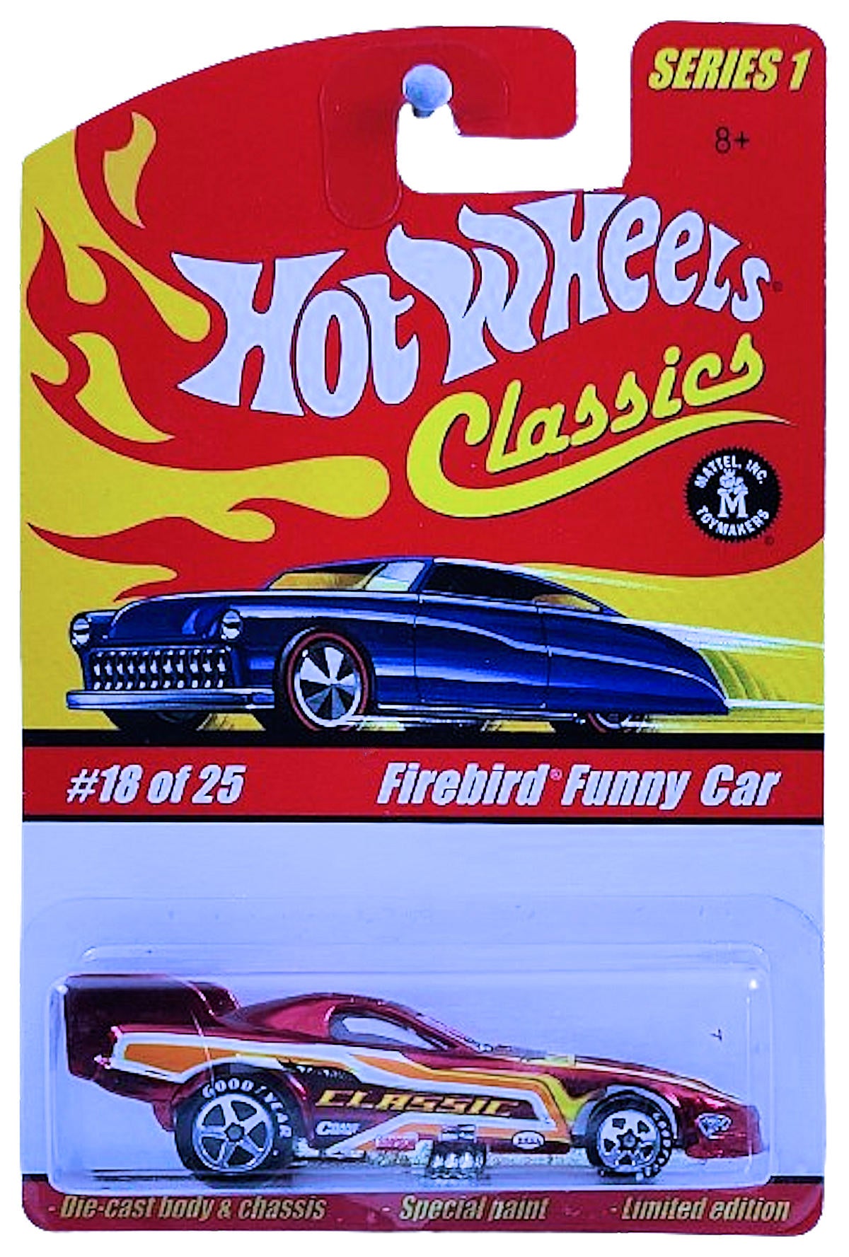 Hot Wheels 2005 - Classics Series 1 # 18/25 - Firebird Funny Car - Spectraflame Red - 5 Spoke Wheels on Good Year Tires - Metal/Metal - Body Flips Up