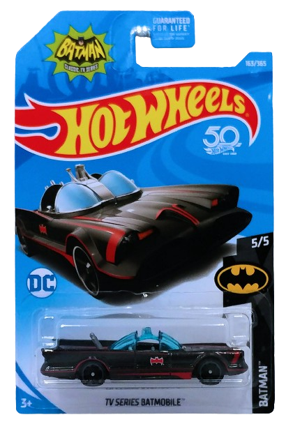Hot Wheels 2018 - Collector #&nbsp; 163/365 - Batman&nbsp; Series 5/5 - TV Series Batmobile - Black Metalflake - Black M5 Wheeels - USA 50th Card