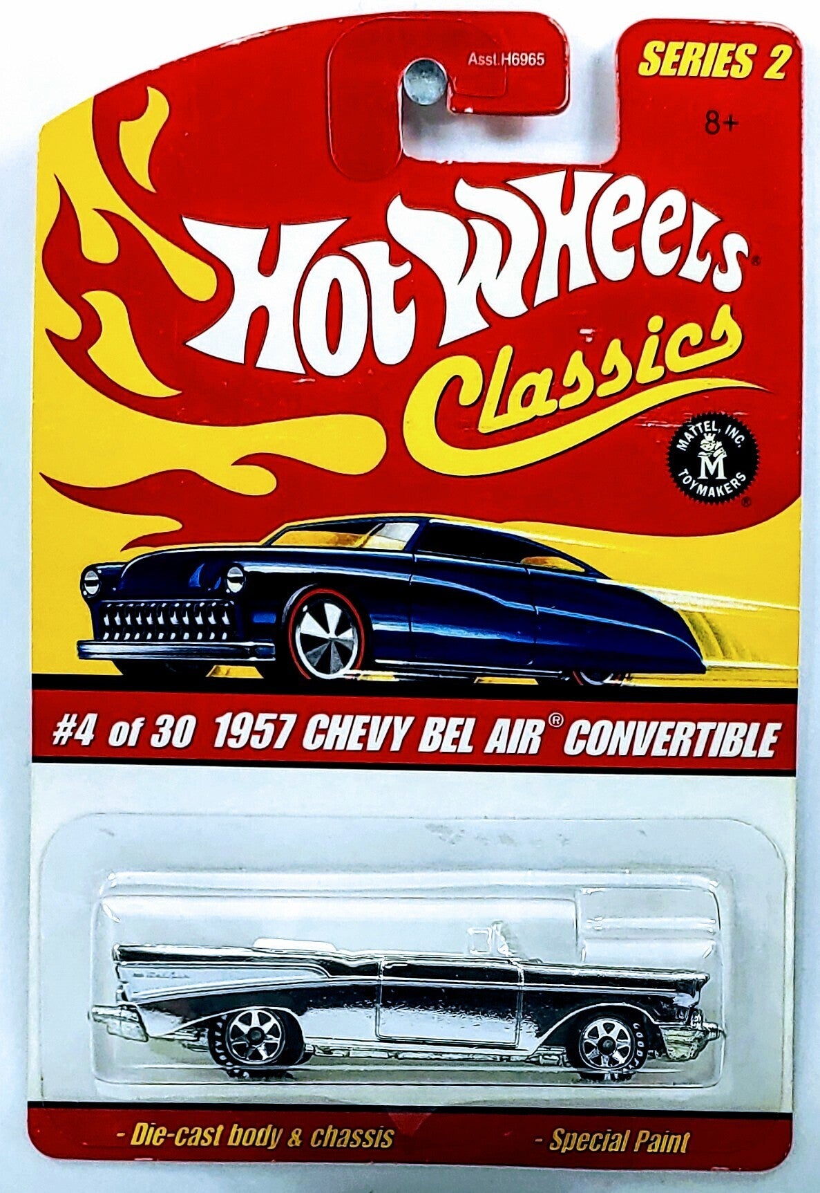 Hot Wheels 2006 - Classics Series 2 # 04/30 - 1957 Chevy Bel Air Convertible - Chrome - 7 Spokes with Goodyear Tires - Metal/Metal - New Casting!