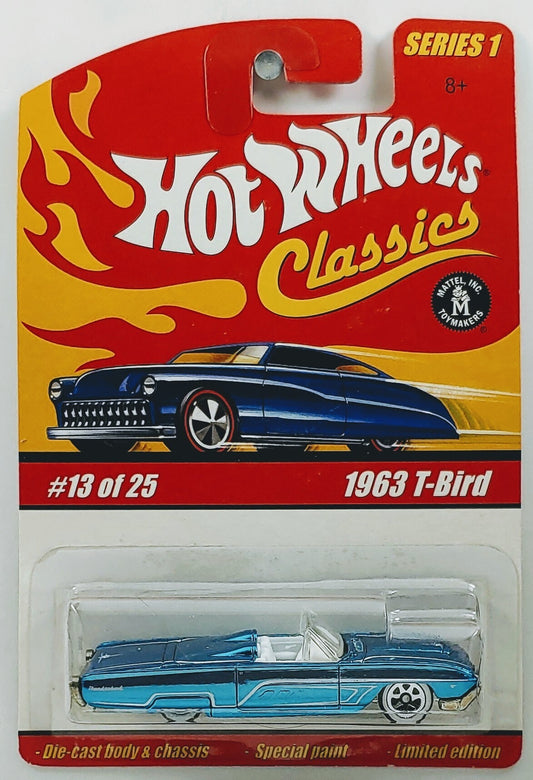 Hot Wheels 2005 - Classics Series 1 # 13/25 - 1963 T-Bird - Spectraflame Light Blue - 7 Spoke White Walls - Metal/Metal