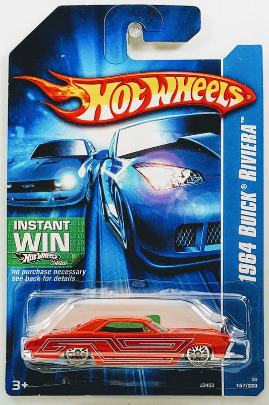 Hot Wheels 2006 - Collector # 157/223 - 1964 Buick Riviera - Red - WSP Wheels - USA '07 Instant Win Card
