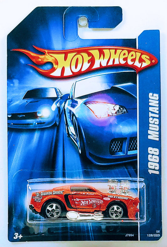 Hot Wheels 2006 - Collector # 128/223 - 1968 Mustang ('Tooned) - Metallic Orange - 5 Spokes - USA '07 Card
