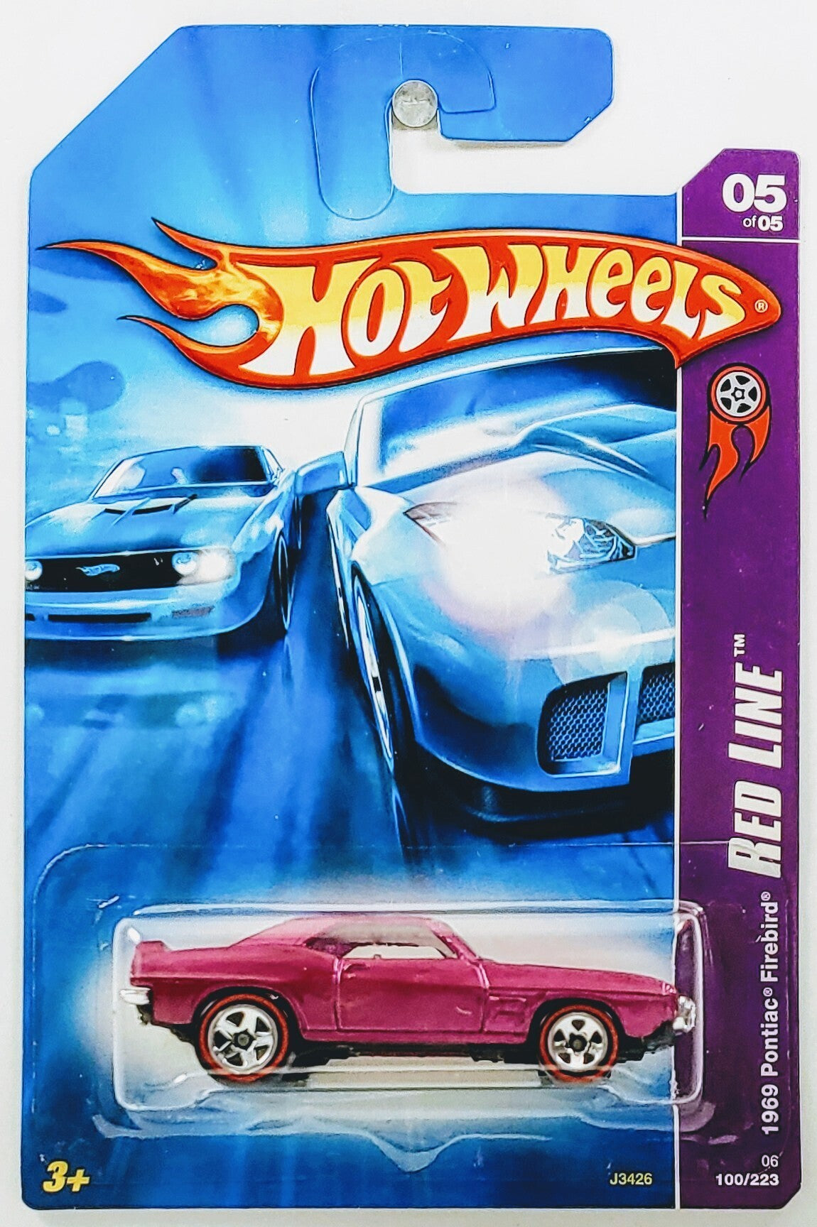 Hot Wheels 2006 - Collector # 100/223 - Red Line Series 5/5 - 1969 Pontiac Firebird - Magenta - Red Lines on 5 Spokes - USA