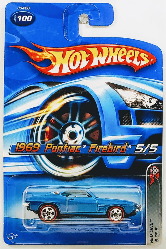 Hot Wheels 2006 - Collector # 100/223 - Red Line Series 5/5 - 1969 Pontiac Firebird - Metallic Blue - Red Lines on 5 Spokes - USA