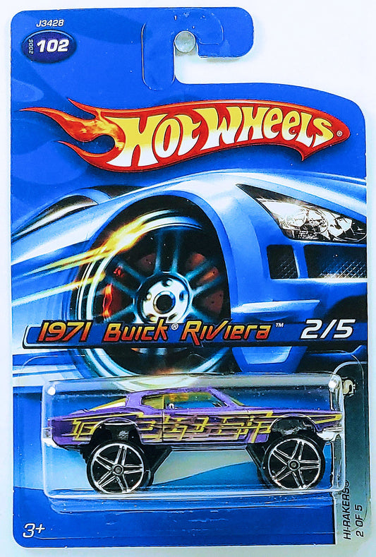 Hot Wheels 2006 - Collector # 102/223 - Hi-Rakers 2/5 - 1971 Buick Riviera (Donk) - Purple - Large PR5 Wheels - USA