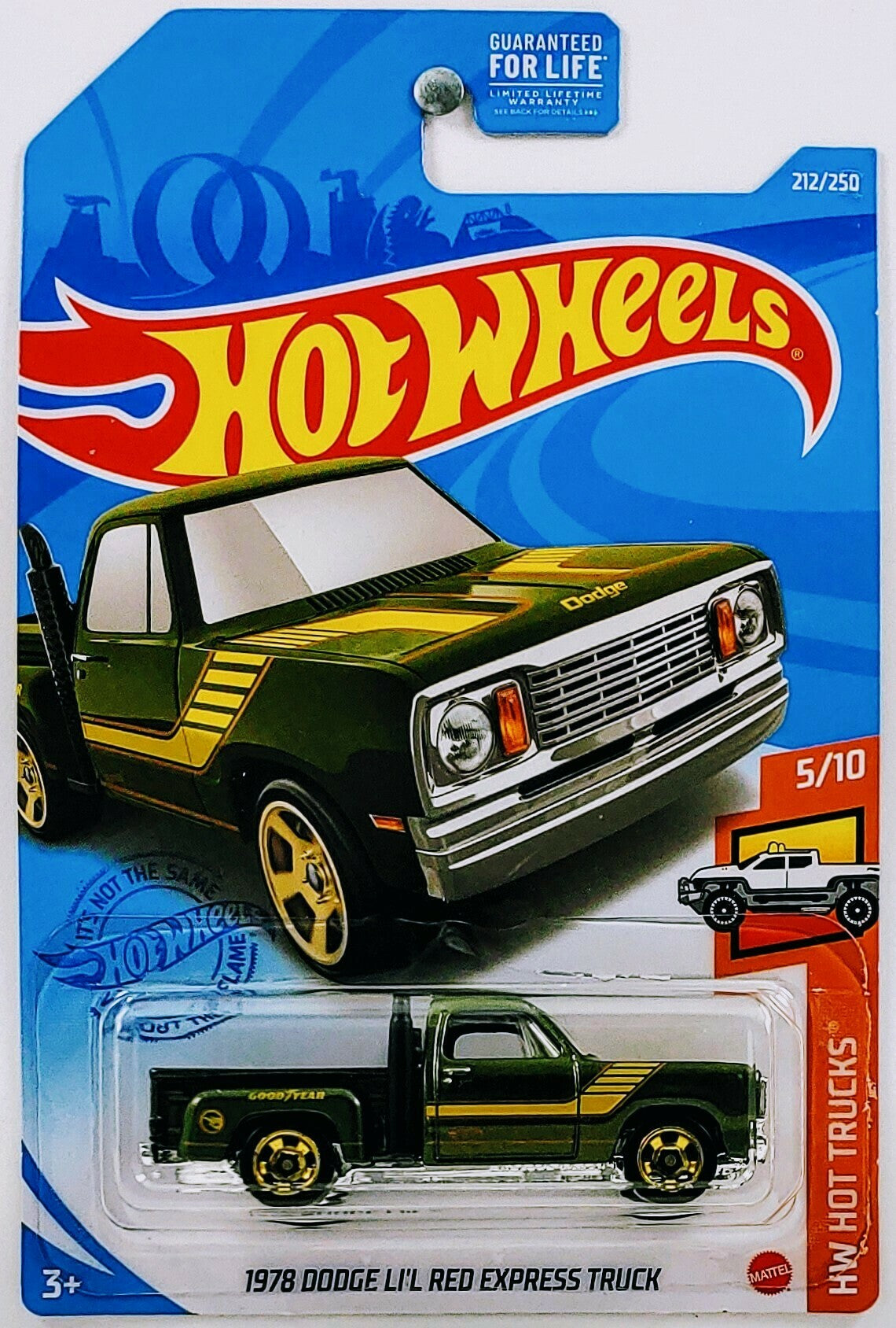 Hot Wheels 2021 - Collector # 212/250 - HW Hot Trucks 5/10 / Treasure Hunts - 1978 Dodge Li'l Red Express Truck - Metallic Green - USA Card
