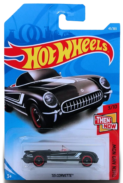 Hot Wheels 2018 - Collector # 045/365 - Then And Now 3/10 - '55 Corvette - Black - International Long Card
