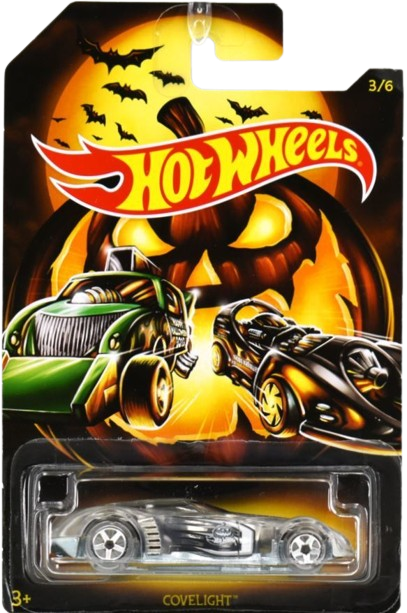 Hot Wheels 2019 - Happy Halloween! # 3/6 - Covelight - Transparent - 5 Spokes on Transparent Tires - Tinted Windows - Dark Chrome Interior - Zamac Metal Base - Halloween Blister Card