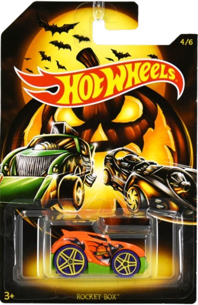 Hot Wheels 2019 - Happy Halloween! # 4/6 - Rocket Box - Orange - Yellow PR5 Wheels on Purple Tires - Black Windows - Green Plastic Base