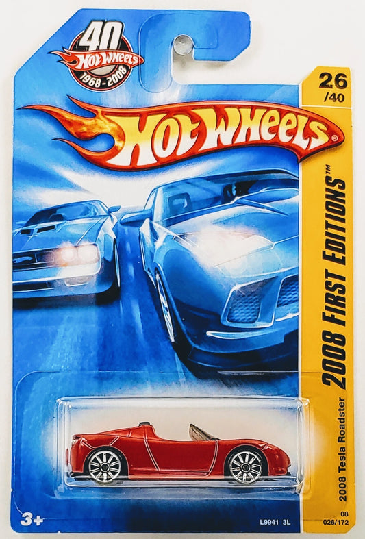 Hot Wheels 2008 - Collector # 026/172 - First Editions 26/40 - 2008 Tesla Roadster - Red - 10 Spokes - IC