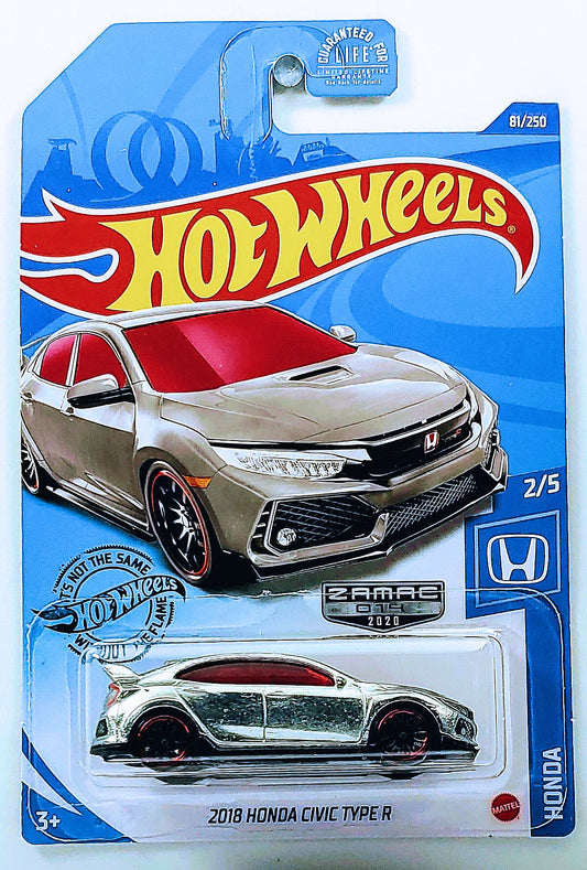 Hot Wheels 2020 - Collector # 081/250 - Honda Series 2/5 - ZAMAC Series # 014 - 2018 Honda Civic Type R - ZAMAC - J5 Wheels - Walmart Exclusive - USA Card