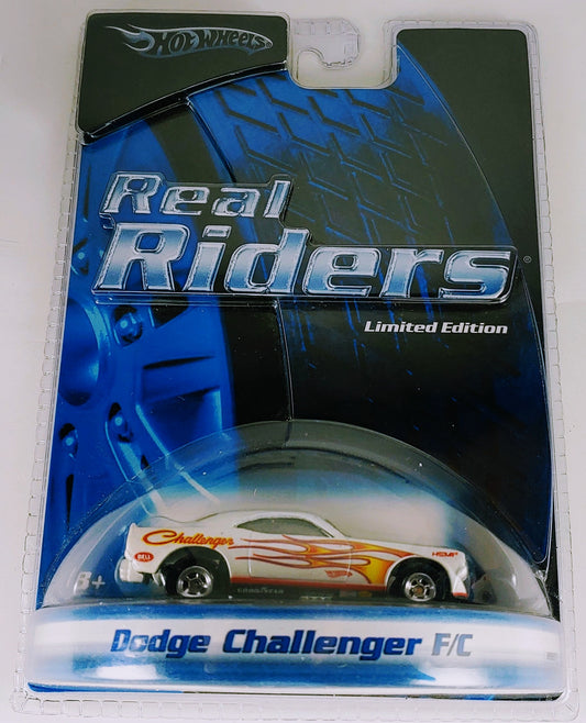 Hot Wheels 2005 - Real Riders Series - KMart / Sears Exclusive - Dodge Challenger F/C (Funny Car) - White / Flames - Real Riders - Limited Edition