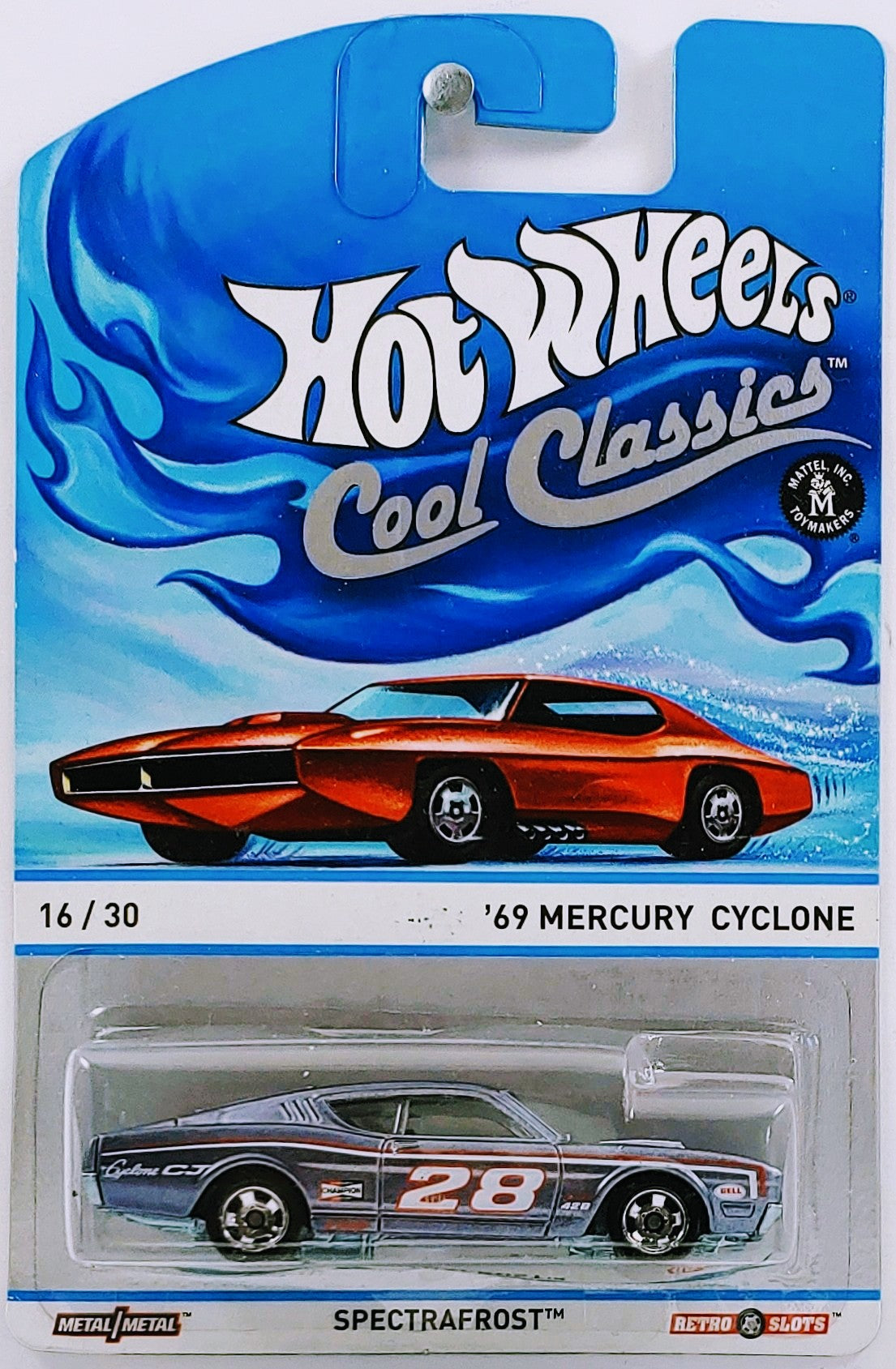 Hot Wheels 2013 - Cool Classics # 16/39 - '69 Mercury Cyclone - Spectrafrost Gray - Retro Spoke Wheels - Red Car Card