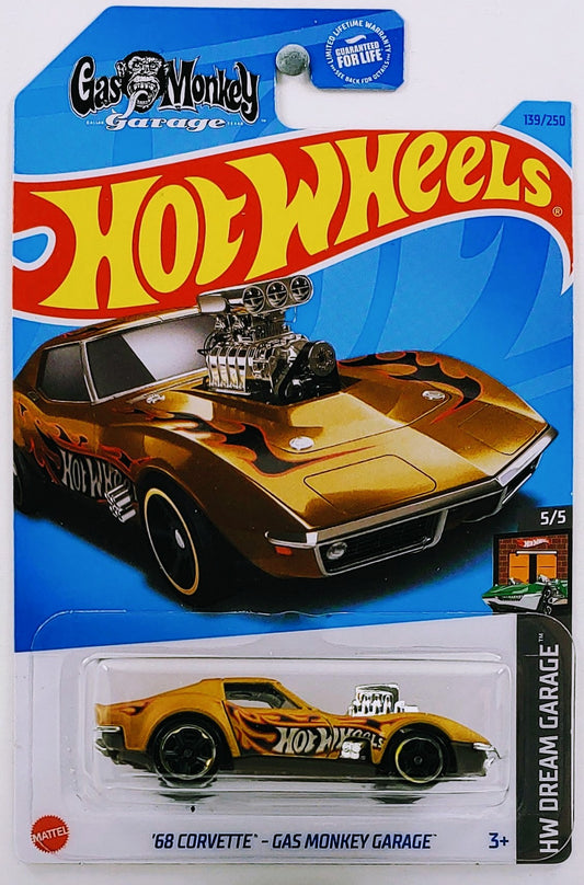 Hot Wheels 2023 - Collector # 139/250 - HW Dream Garage 5/5 - '68 Corvette - Gas Monkey Garage - Satin Gold - USA
