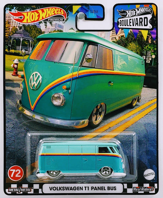 Hot Wheels 2023 - Premium / Boulevard # 72 - Volkswagen T1 Panel Bus - Aqua Two Tone - Metal/Metal & Real Riders - Walmart Exclusive