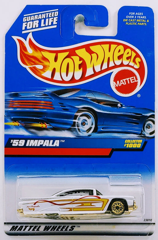 Hot Wheels 1999 - Collector # 1000 - '59 Chevy - White - Gold Lace Wheels - USA