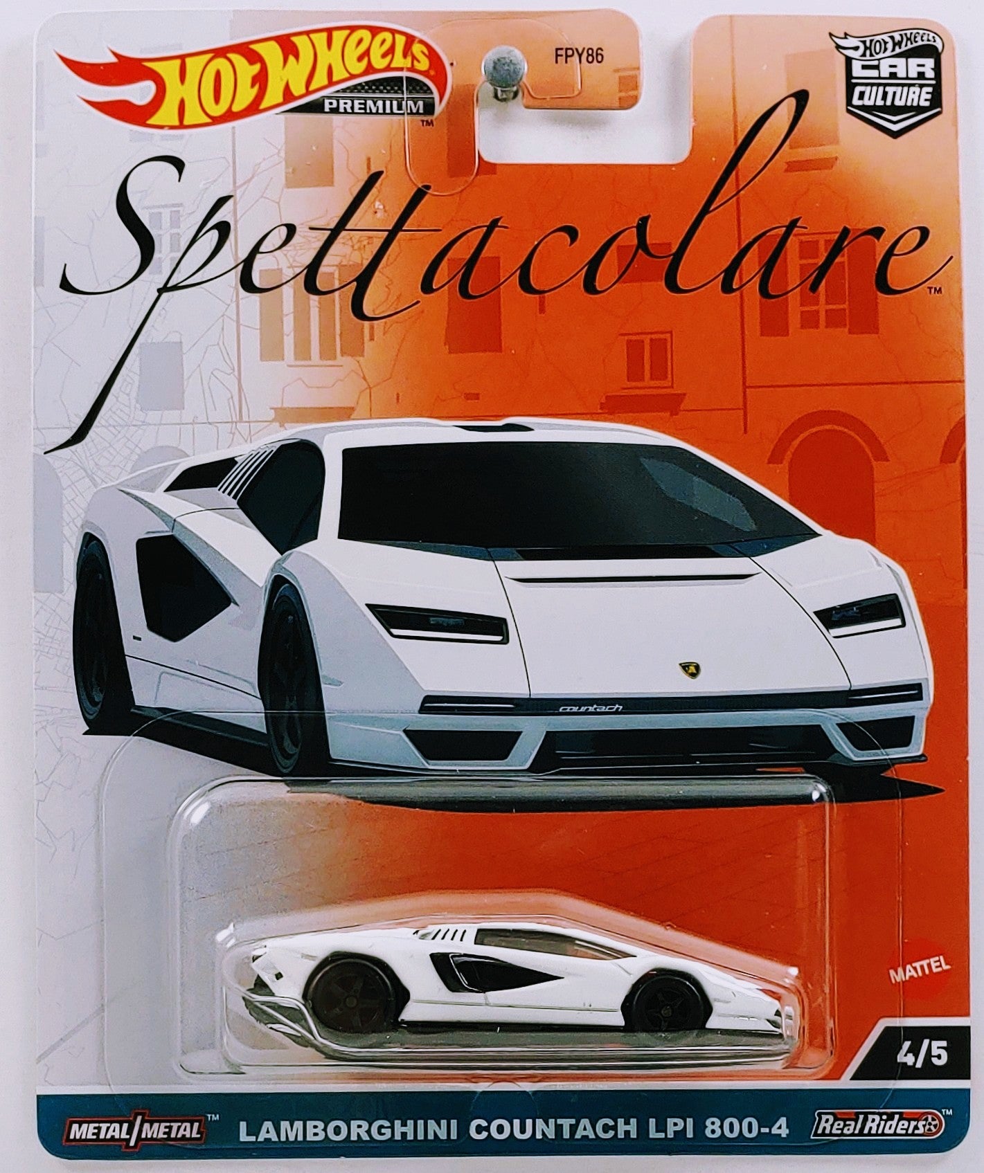Hot Wheels 2023 - Premium / Car Culture / Spettecolare 4/5 - Lamborghini Countach LPI 800-4 - White / Black Accents - Metal/Metal & Real Riders