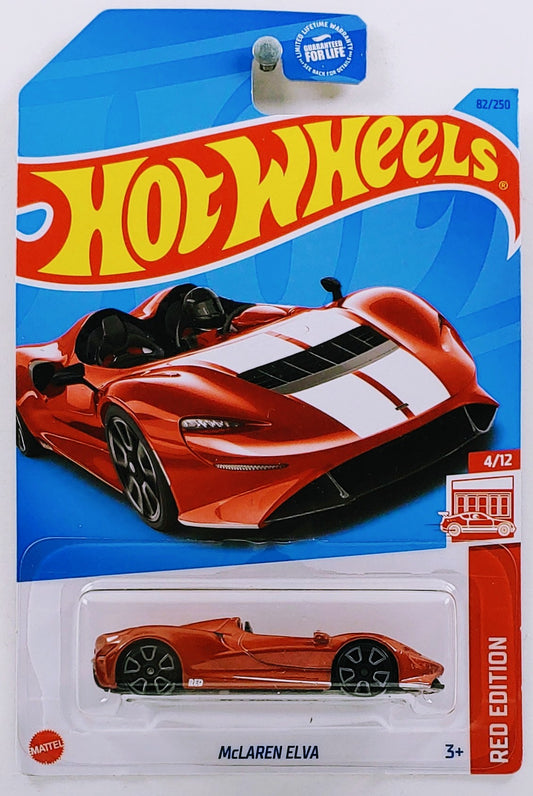 Hot Wheels 2023 - Collector # 082/250 - Red Edition 4/12 - McLaren Elva - Red / White Racing Stripes - Target Exclusive