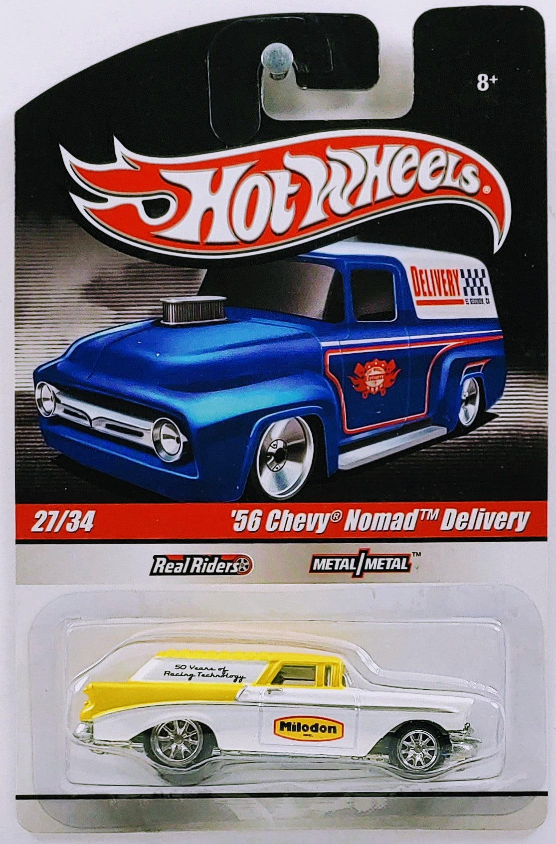 Hot Wheels 2010 - Delivery / Slick Rides # 27/34 - '56 Chevy Nomad Delivery - Yellow & White / Milodon - Metal/Metal & Real Riders