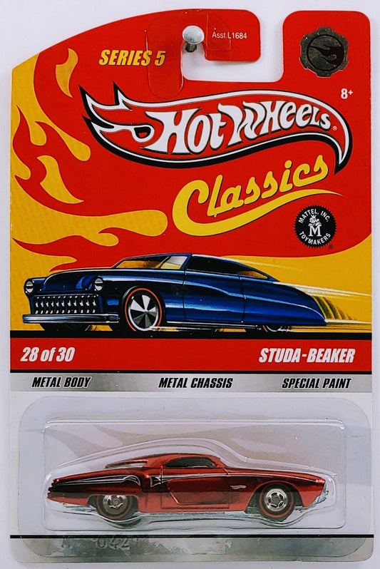 Hot Wheels 2009 - Classics Series 5 # 28/30 - Studa-Breaker - Spectraflame Red - CHASE - Real Riders Red Lines - Metal/Metal - Blister Card with Foil Logo