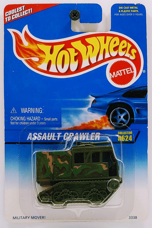 Hot Wheels 1997 - Collector # 524 - Assault Crawler - Olive Drab Camo - USA 'Blue & White' Card
