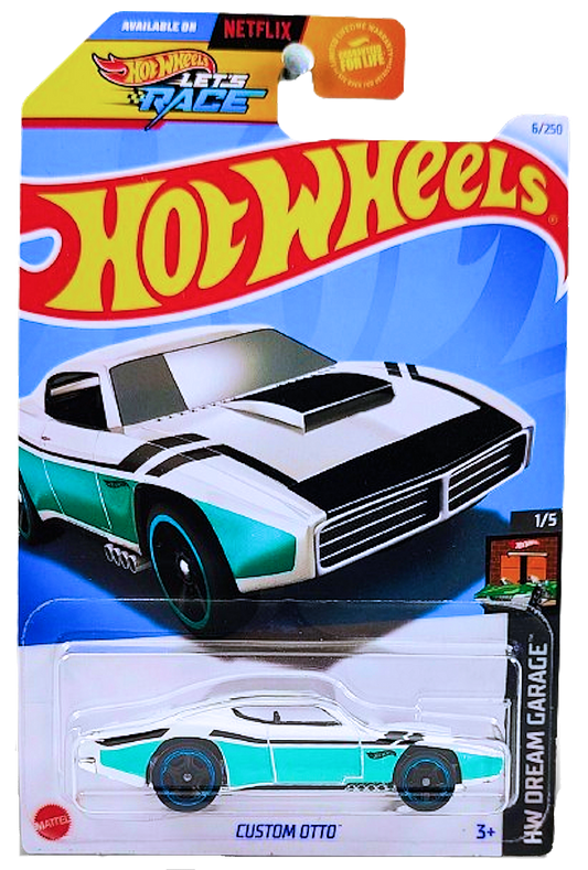 Hot Wheels 2024 - Collector # 006/250 - HW Dream Garage 01/05 - Custom Otto - Orange - Black &amp; Aqua Stripes - M5 Wheels - USA Card