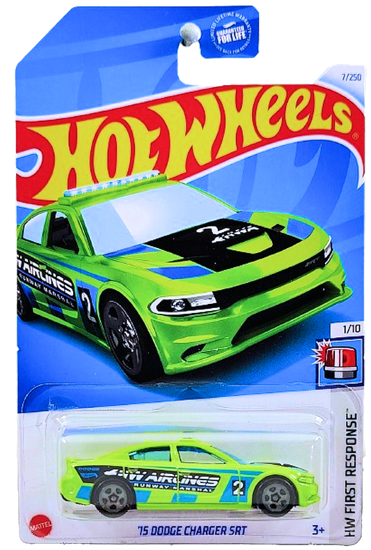 Hot Wheels 2024 - Collector # 007/250 - HW First Response 01/10 - '15 Dodge Charger SRT - Green / 'HW Airlines Runway Marshal' - USA
