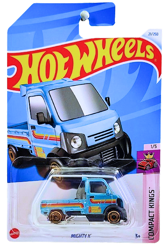 Hot Wheels 2024 - Collector # 021/250 - Compact Kings 01/05 - Mighty K - Metalflake Light Blue - 'GMG Surf & Skate' - IC