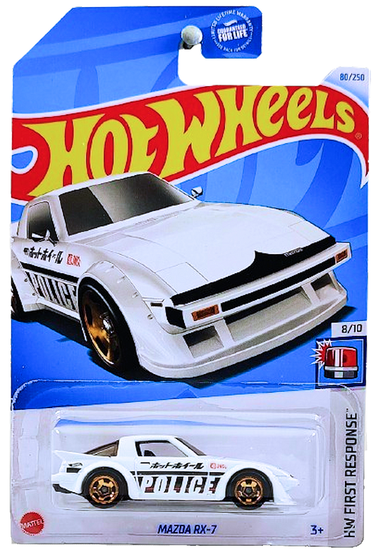 Hot Wheels 2024 - Collector # 080/250 - HW First Response 8/10 - Mazda RX-7 - White / "Police", "ホットホイール" - USA Card