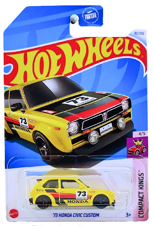 Hot Wheels 2024 - Collector # 090/250 - Compact Kings 4/5 - '73 Honda Civic Custom - Yellow / #73 - USA Card