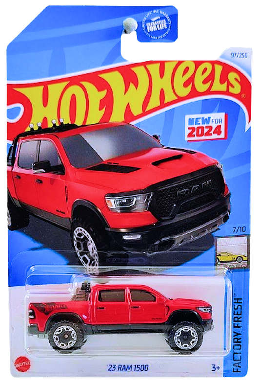 Hot Wheels 2024 - Collector # 097/250 - Factory Fresh 7/10 - New Models - '23 Ram 1500 - Red - USA Card