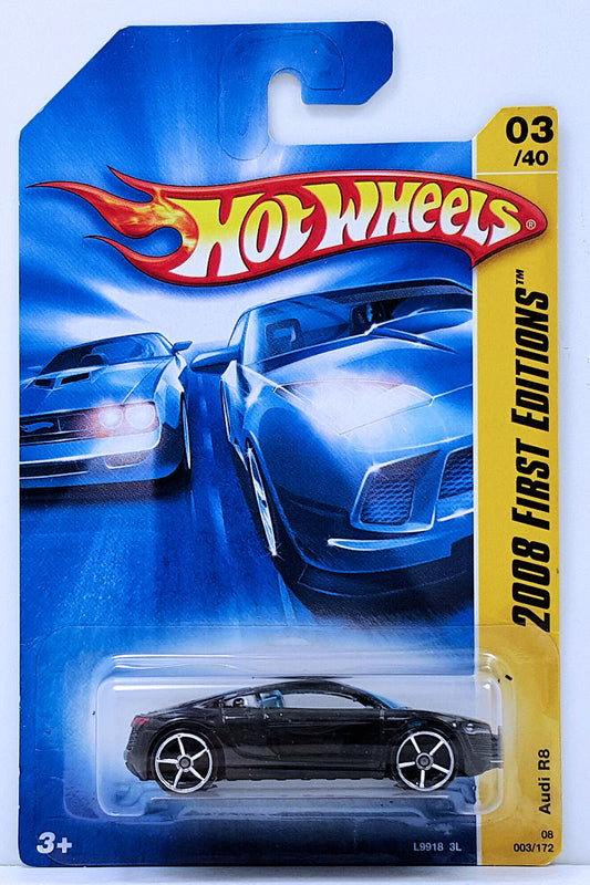 Hot Wheels 2008 - Collector # 003/172 - First Editions 03/40 - Audi R8 - Black & OH5Sp - IC