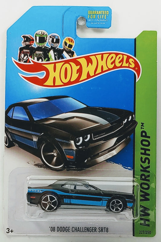Hot Wheels 2013 - Collector # 227/250 - HW Workshop / Then and Now - '08 Dodge Challenger SRT8 - Black - USA '14 HW Workshop Card - Kmart Exclusive