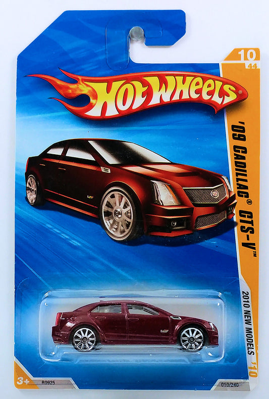 Hot Wheels 2010 - Collector # 010/240 - New Models 10/44 - '09 Cadillac CTS-V - Maroon - 10 Spokes - USA Card