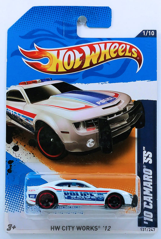 Hot Wheels 2012 - Collector # 131/247 - HW City Works 1/10 - '10 Camaro SS - White / Police - USA Card