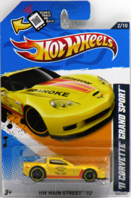 Hot Wheels 2012 - Collector # 162/247 - HW Main Street 2/10 - '11 Corvette Grand Sport - Yellow / 'Roanoke Fire EMS' - Walmart Exclusive - USA