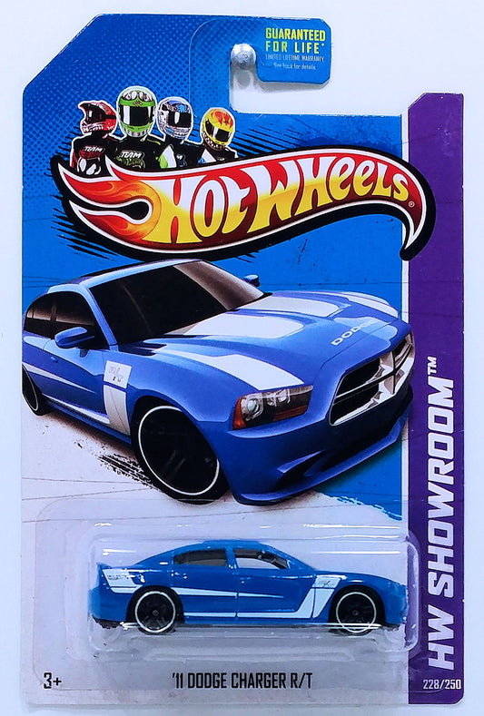 Hot Wheels 2013 - Collector # 228/250 - HW Showroom / Then And Now - '11 Dodge Charger R/T - Blue - USA Card - KMart Exclusive
