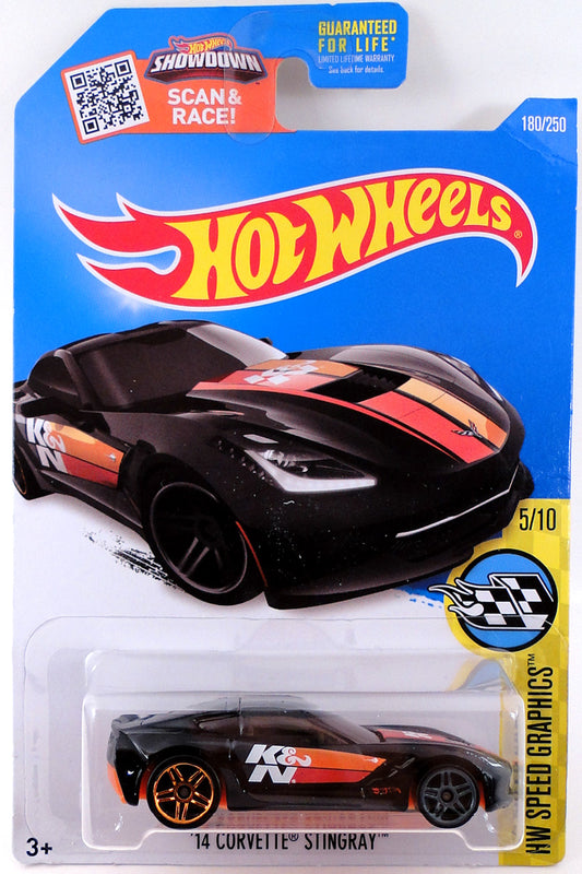 Hot Wheels 2016 - Collector # 180/250 - HW Speed Graphics 5/10 - '14 Corvette Stingray - Black / K&N - USA Card