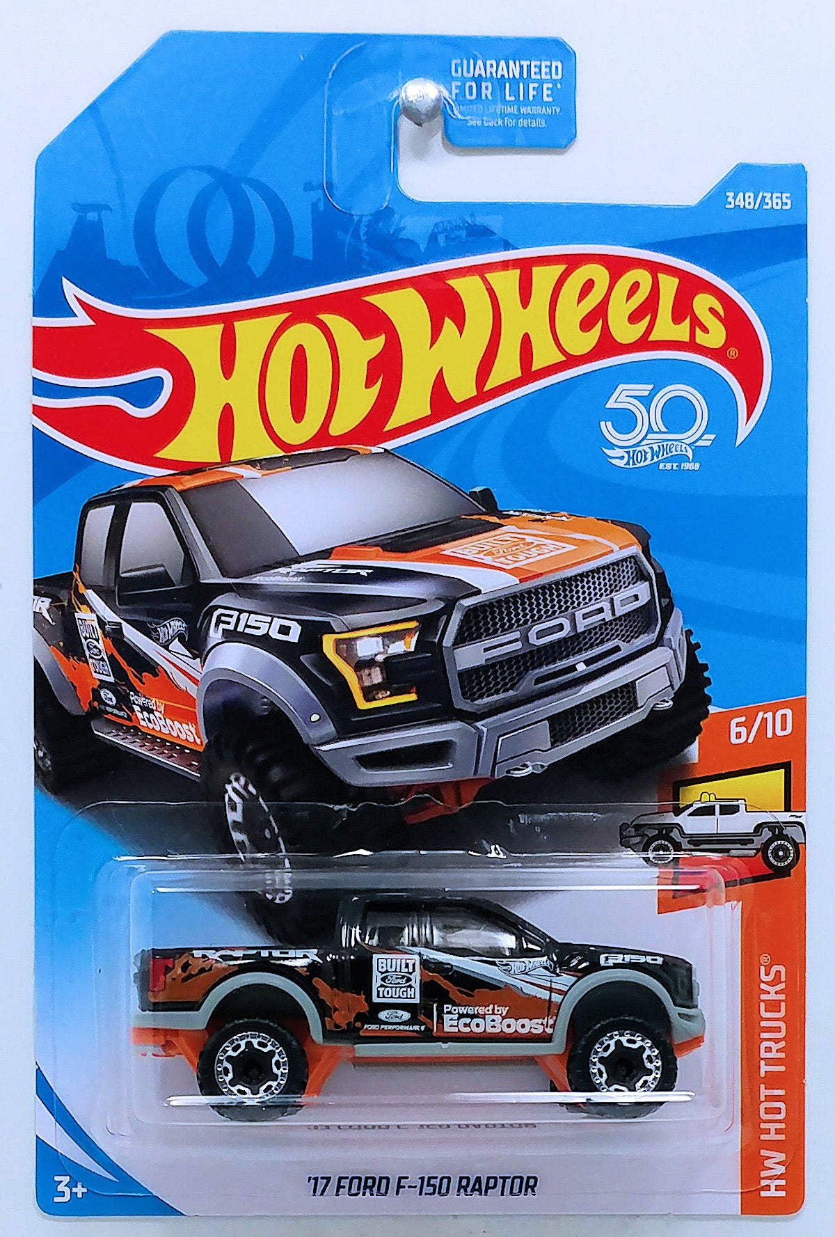 Hot Wheels 2018 - Collector # 348/365 - HW Hot Trucks 6/10 - '17 Ford F-150 Raptor - Black - USA 50th Card