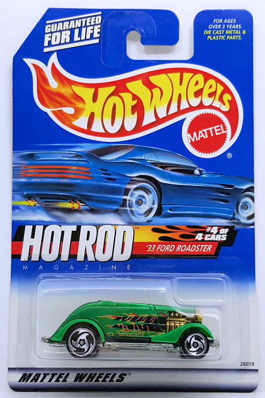 Hot Wheels 2000 - Collector # 008/250 - Hot Rod Magazine Series 4/4 - '33 Ford Roadster - Green - Sawblade Wheels - USA 'Angled' Card