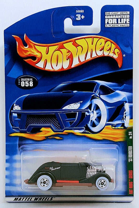 Hot Wheels 2001 - Collector # 058/240 - Rat Rod Series 2/4 - '33 Roadster - Matte Black / 'Lil Black & Red' - White Walls on Basics - USA Card