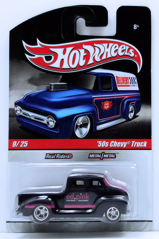 Hot Wheels 2010 - Delivery Slick Rides 09/25 - '50s Chevy Truck - Black / Ed Pink - Metal/Metal & Real Riders