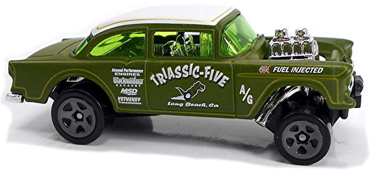Hot Wheels 2022 - Collector # 043/250 - Chevy Bel Air 2/5 - '55 Chevy Bel Air Gasser - Olive Green / Triassic-Five - USA