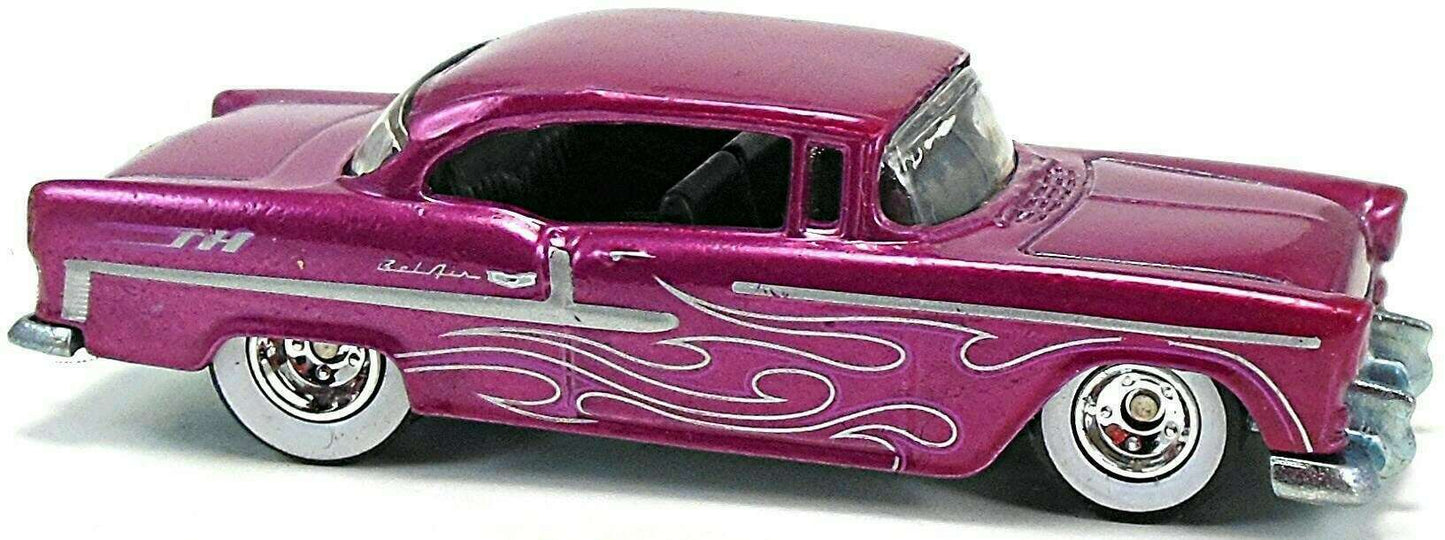 Hot Wheels 2009 - Collector # 052/190 - Super Treasure Hunts 5/12 - '55 Chevy - Spectraflame Magenta - White Walls Real Riders - USA Card